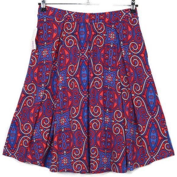 LuLaRoe Madison Pleated A-Line Skirt Red Blue Pockets M Medium - Picture 2 of 12